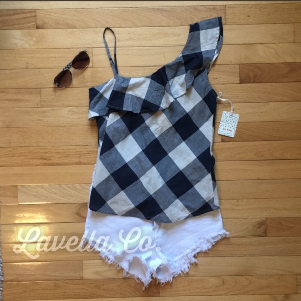 NWT Off Shoulder, Cold Shoulder, patchwork gingham